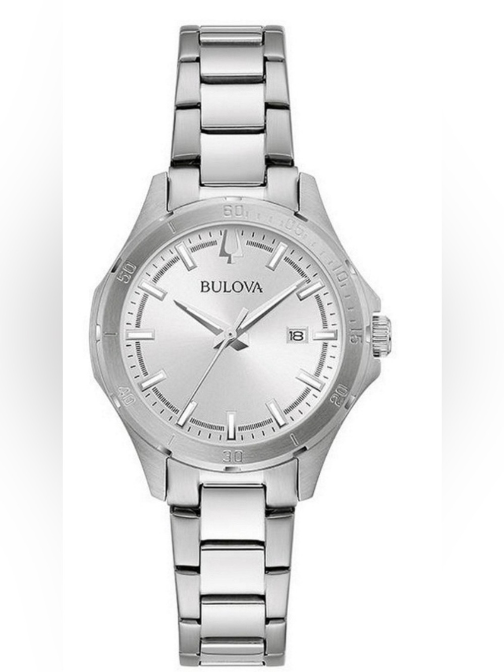 Bulova Silver Tone Stainless Steel sports Watch with Silver Dial Womens